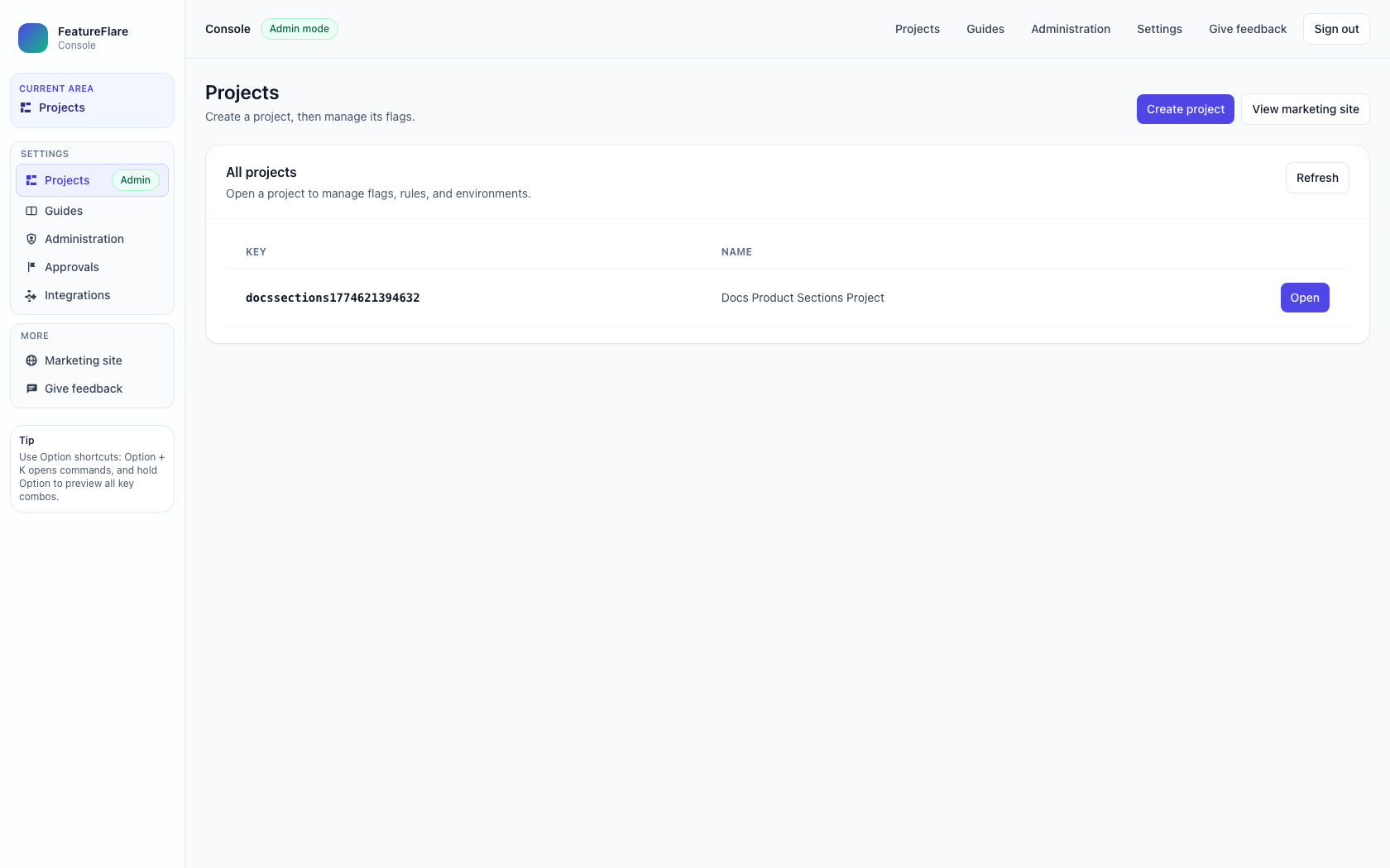 1) Projects page screenshot