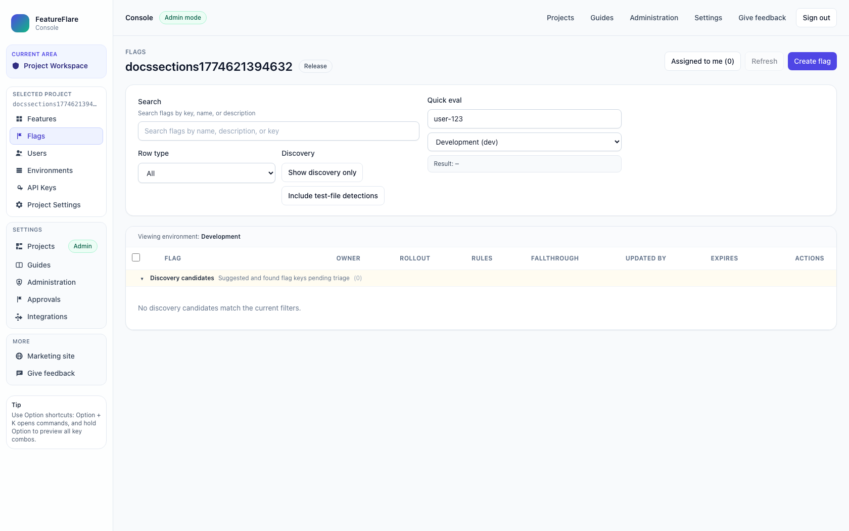 3) Flags page screenshot