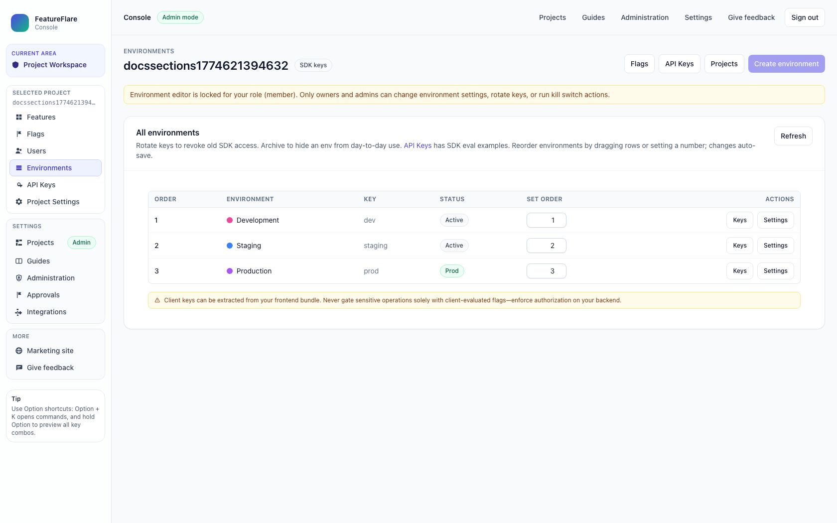 5) Environments page screenshot