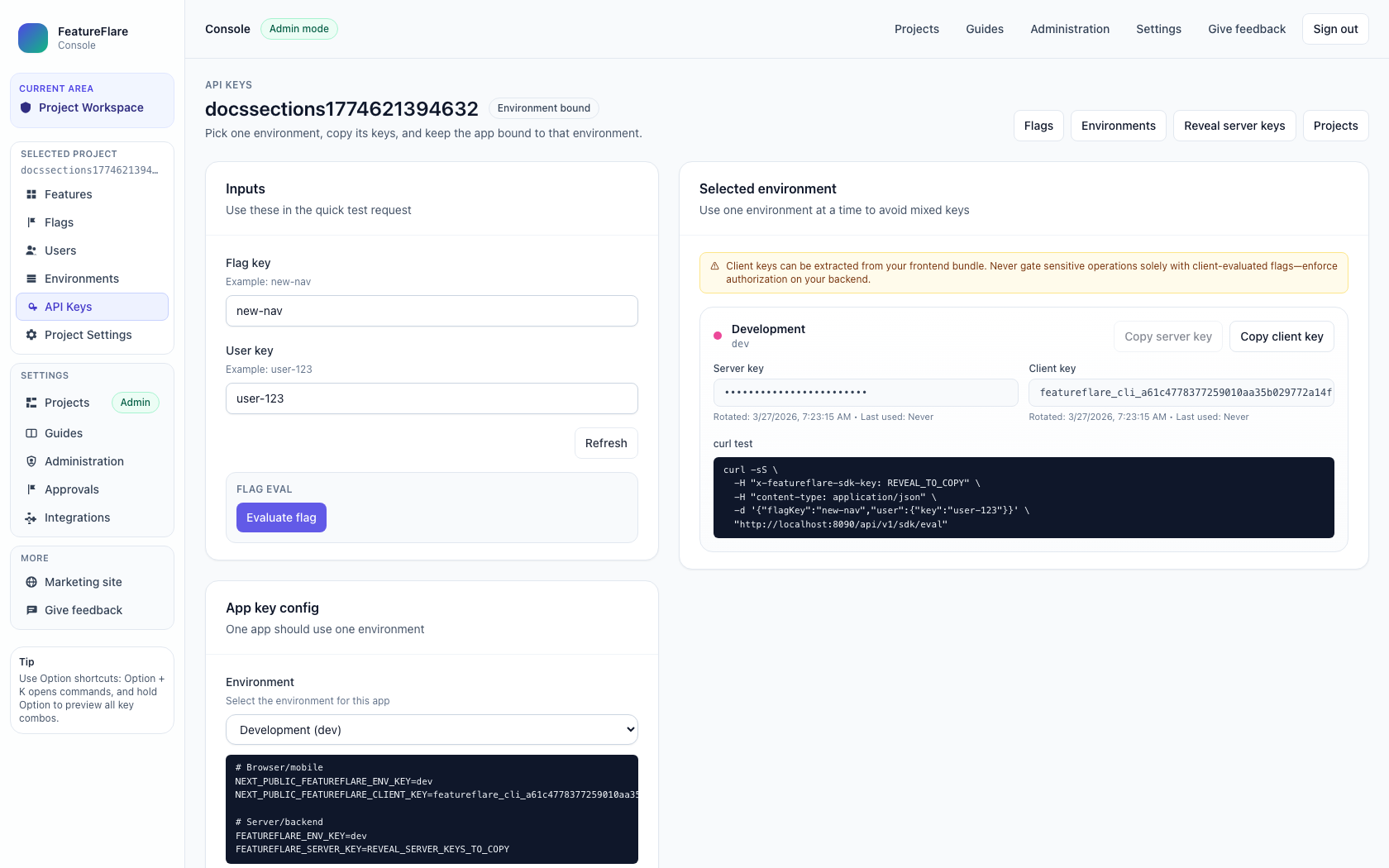 6) API Keys page screenshot