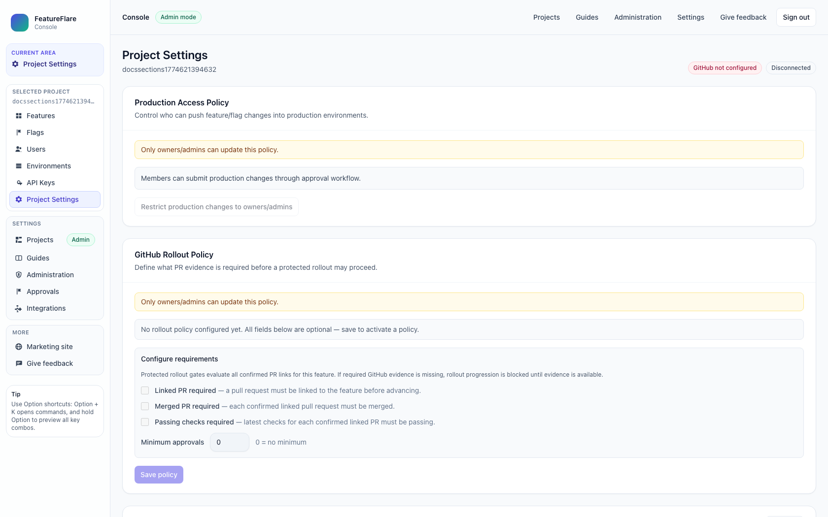 7) Project Settings page screenshot
