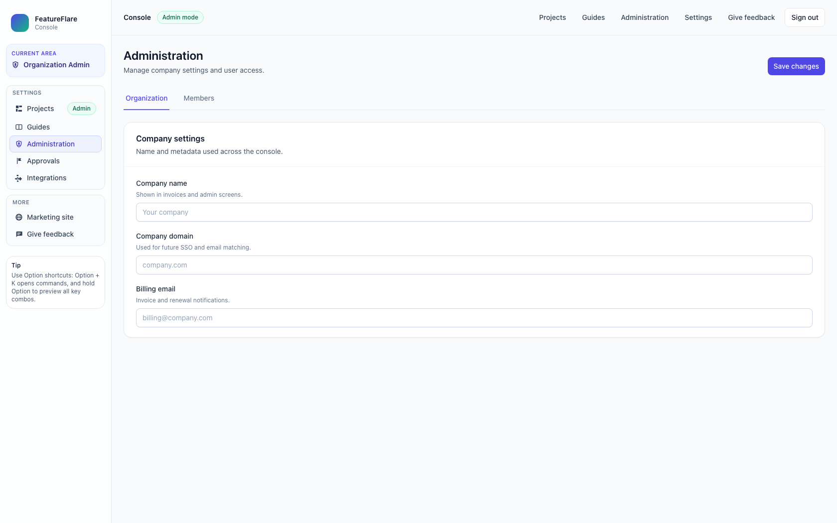 8) Administration page screenshot