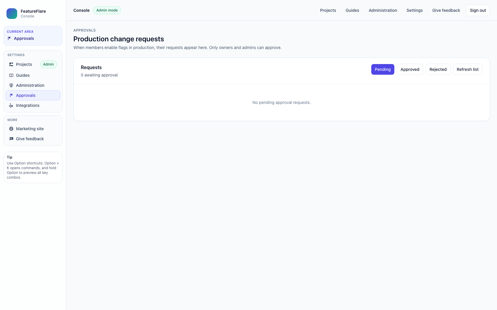 9) Approvals page screenshot