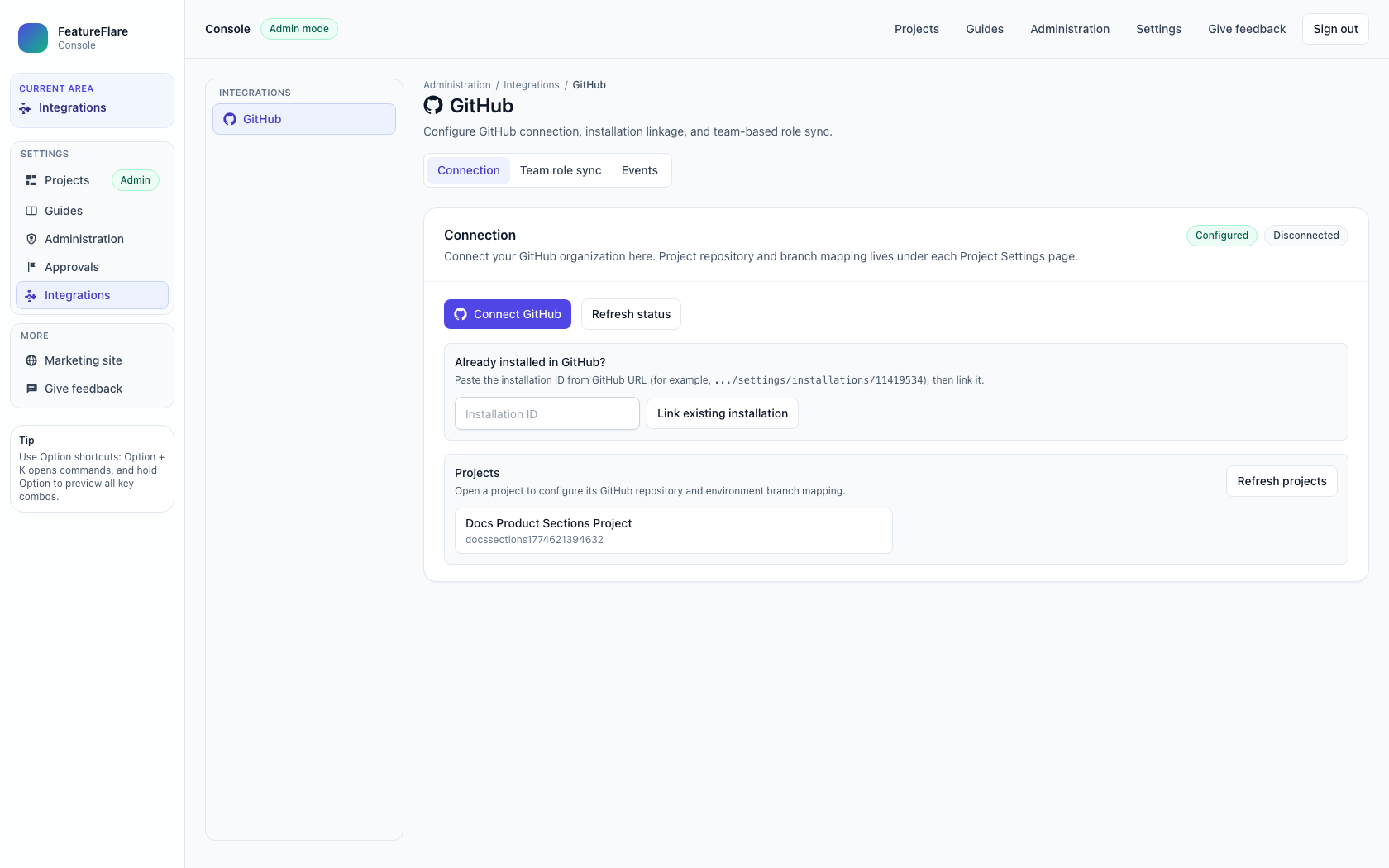 10) Integrations (GitHub) page screenshot